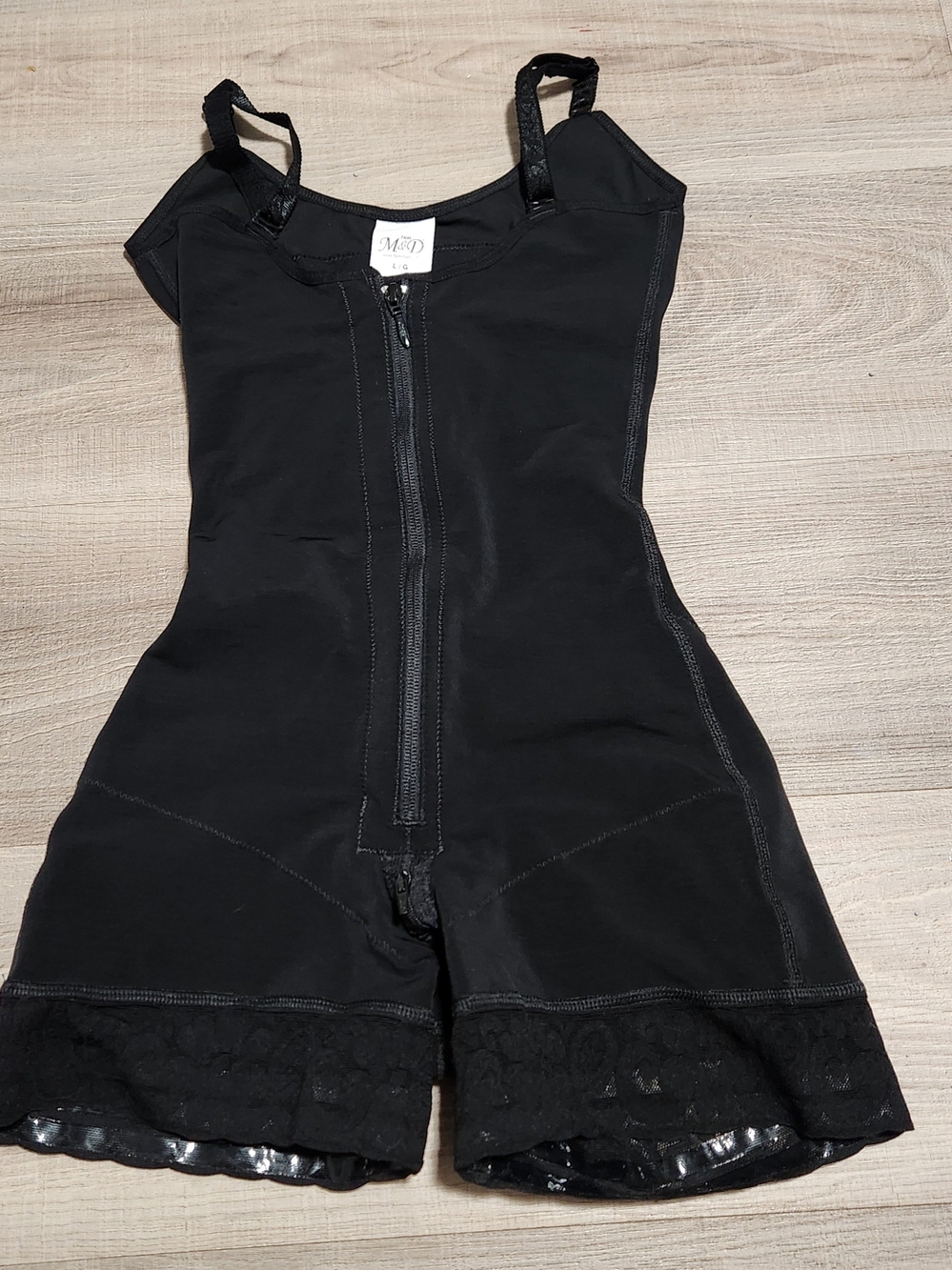 M&D Black Front-Zip Sculpting Shapewear Romper